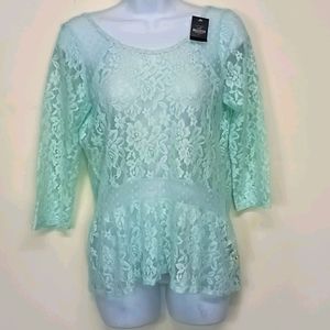 Women's New Hollister Medium Mint Green Lace Blouse